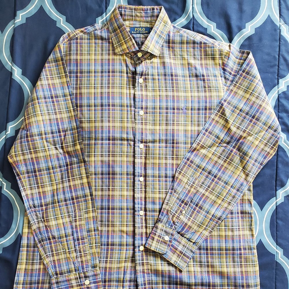 Men's Large Polo Ralph Lauren Long-sleeved Collard Plaid Button-up